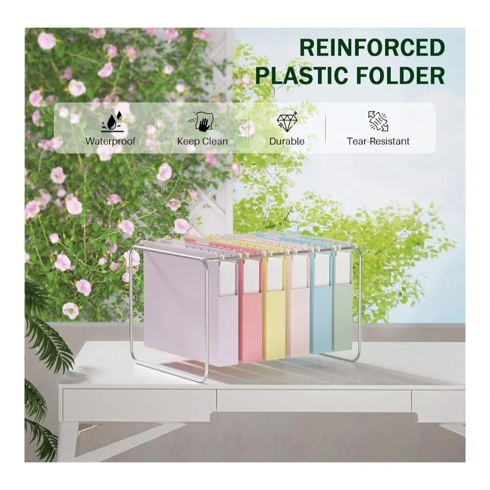 6 Pack Pastel Hanging File Folders Letter Size 2 Inch Expandable Plastic 1/5 Tab